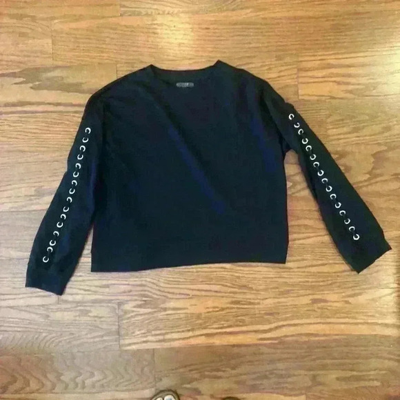 Grommet Laced Cropped Sweatshirt Size Small - Picture 3 of 6